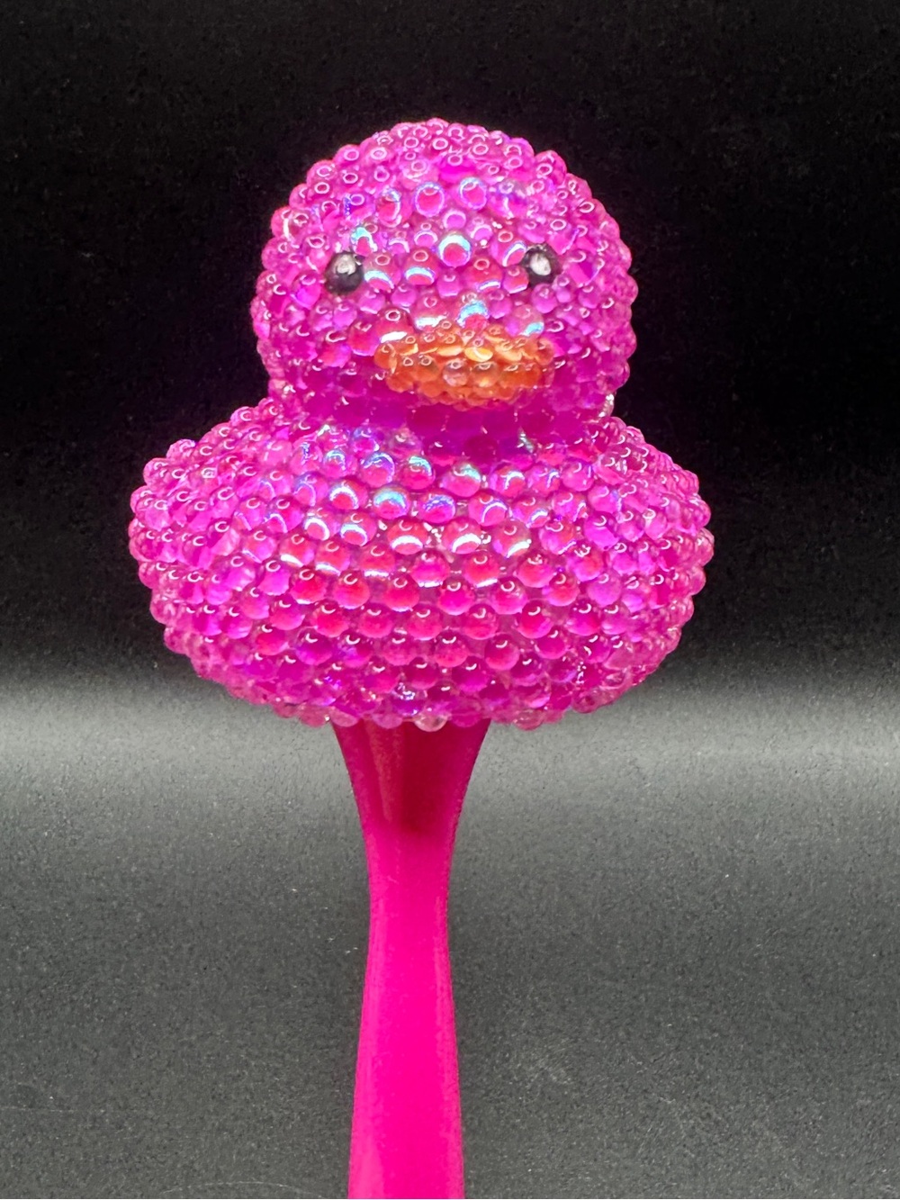Hand Blinged Rubber Duck Pen Hot Pink Glass Rhinestones.